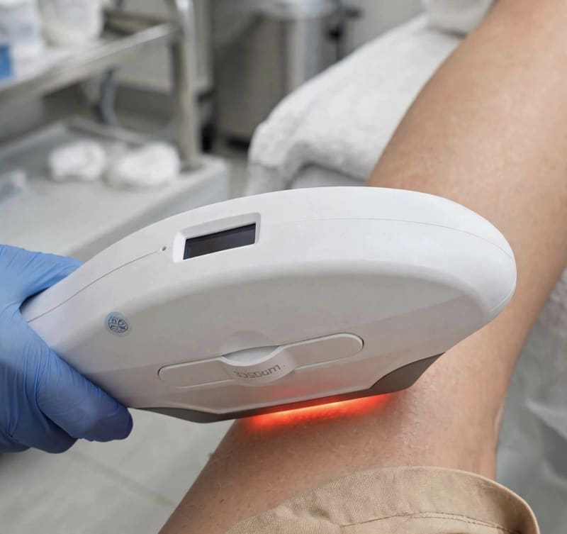 A diode laser handpiece treating the lower leg