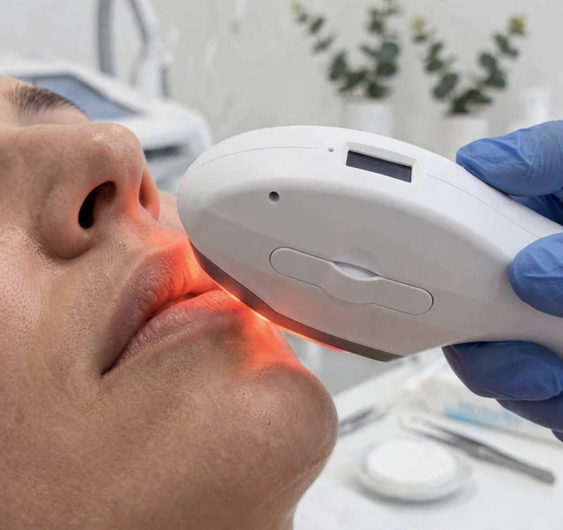 The handpiece treating the upper lip