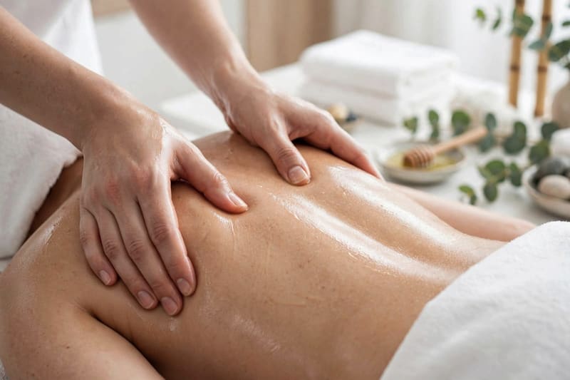 A back massage worked through with oil