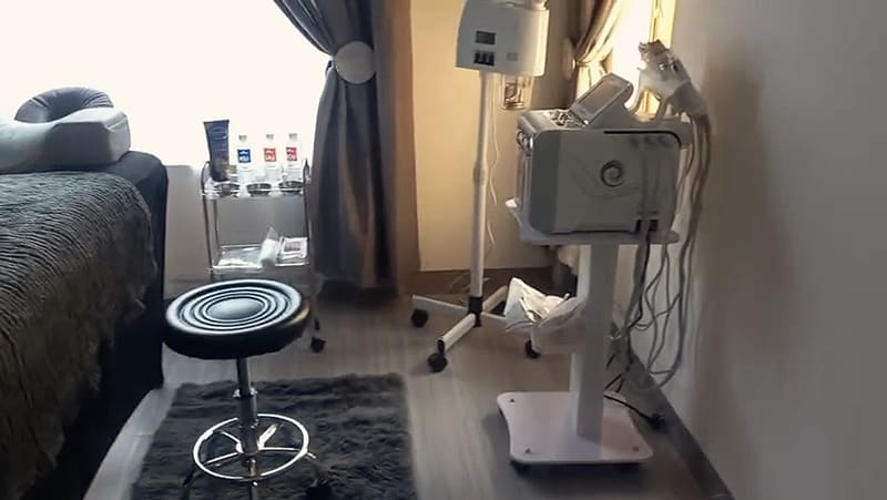 The treatment room, set up for a session